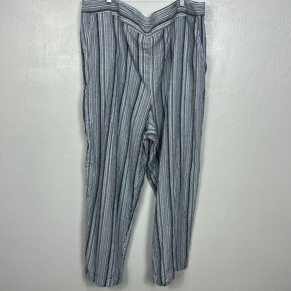 Chico’s Striped Linen Blend Textured Straight Leg Crop Pants Size XL - Picture 1 of 10